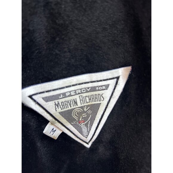 Vtg J.Percy Marvin Richards Women's M Black Suede Faux Fur Lined Coat Hooded 90s - Picture 3 of 14
